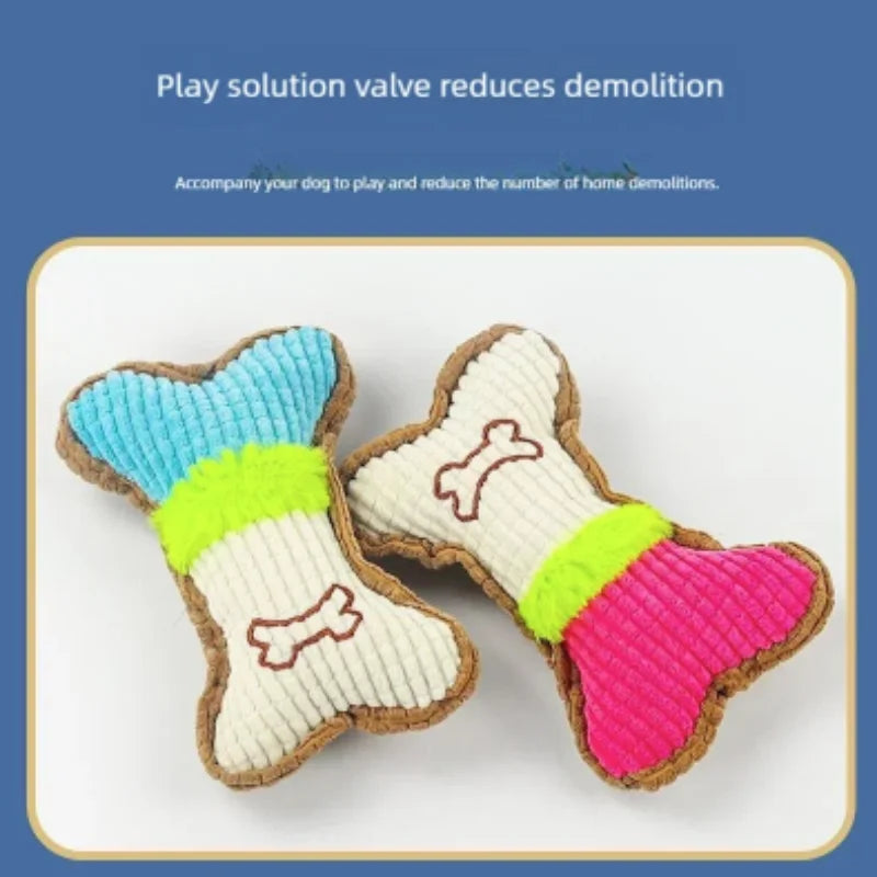 1PC Plush Dog Squeaky Toy Bone Chew Toy