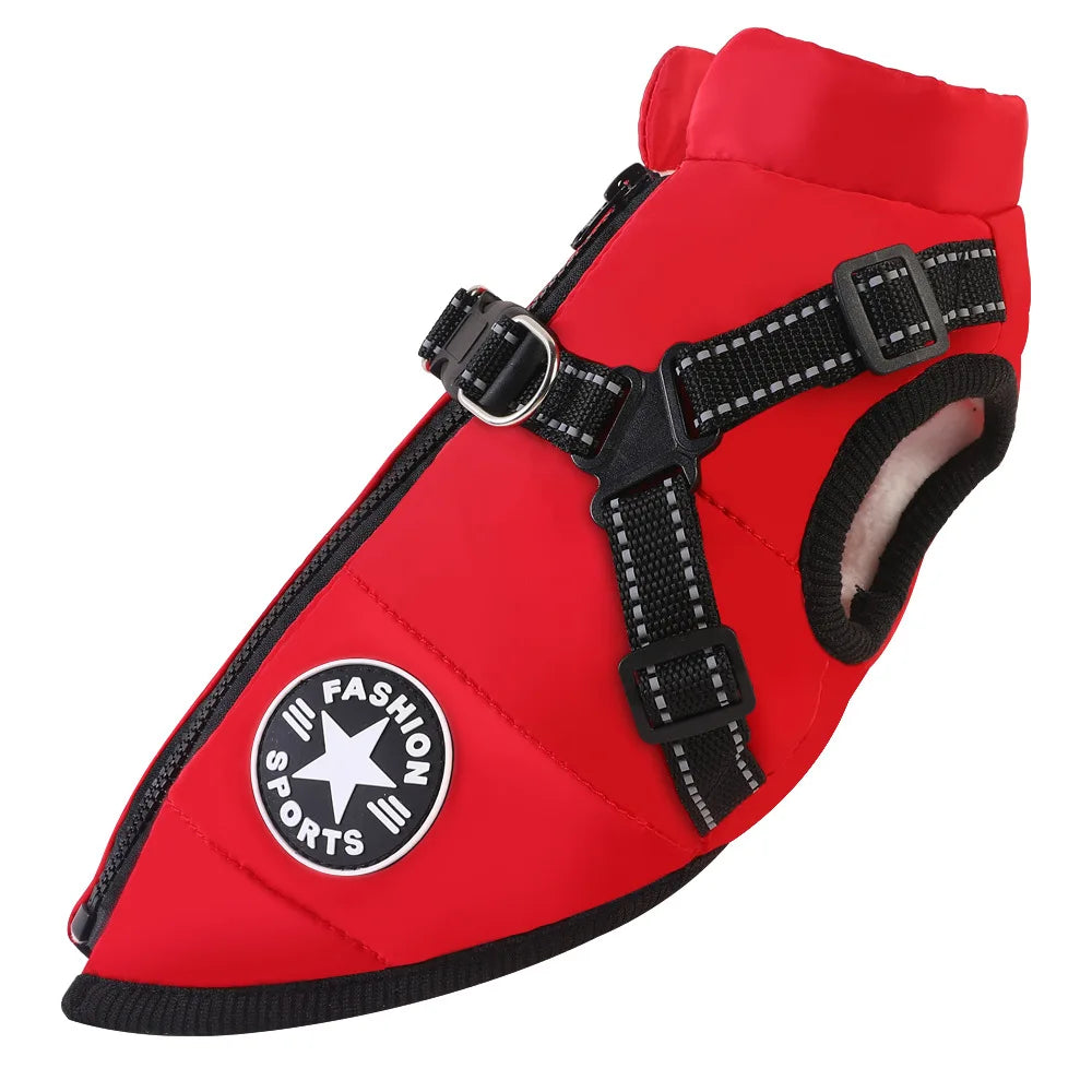 Winter Warm Pet Dog Jacket with Harness Waterproof
