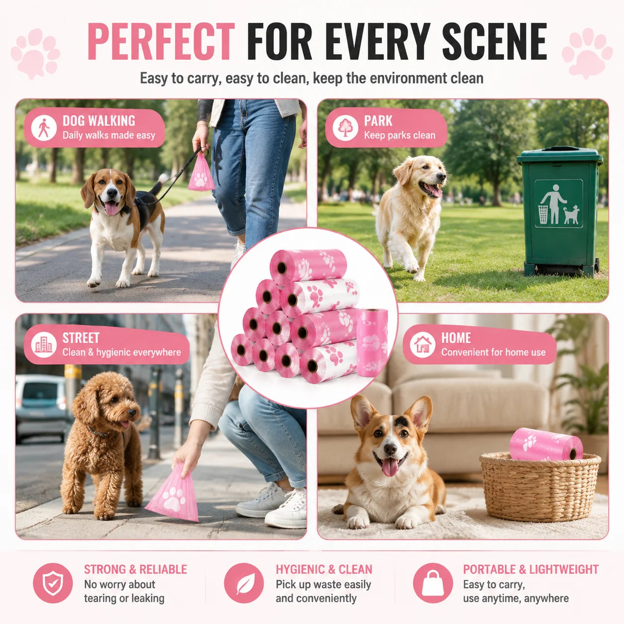 180PCS leakproof dog poop bags