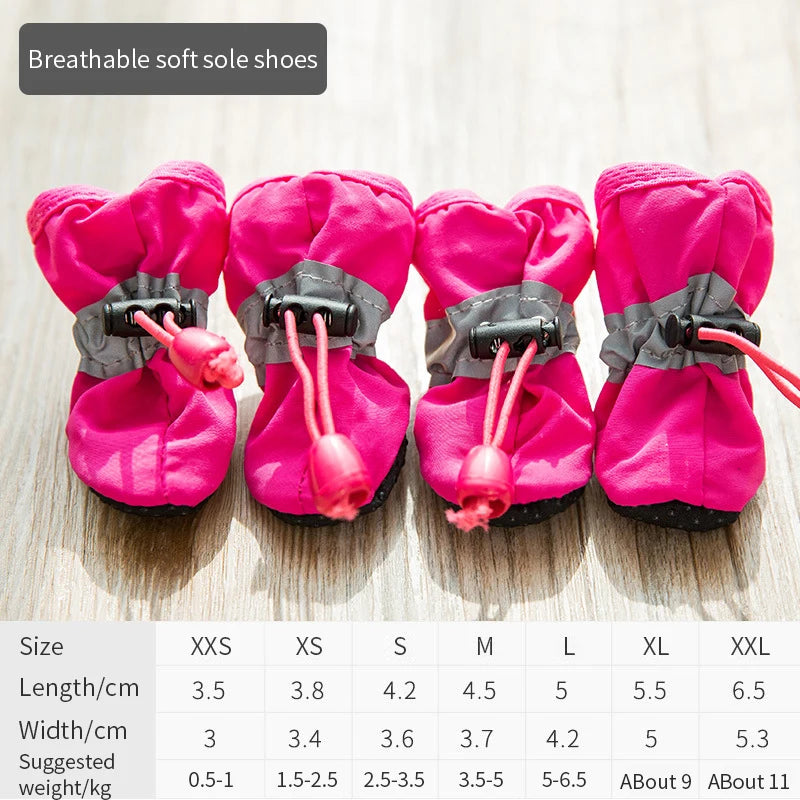 4pcs/set Waterproof Pet Dog Shoes  Anti-slip Rain Boots