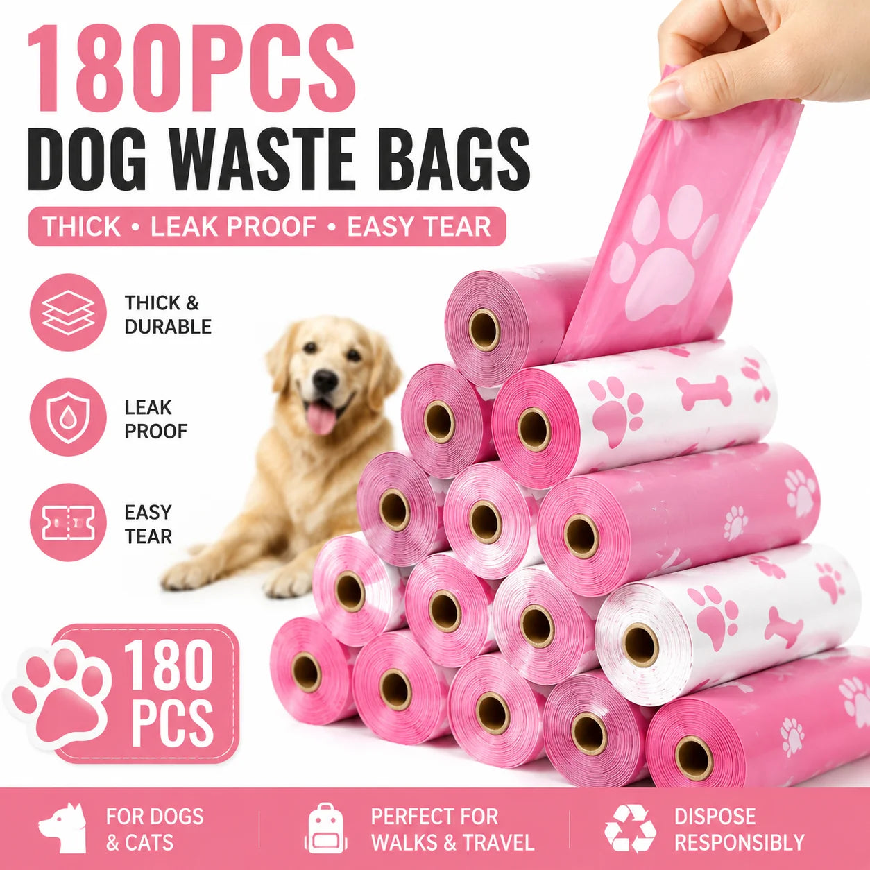 180PCS leakproof dog poop bags