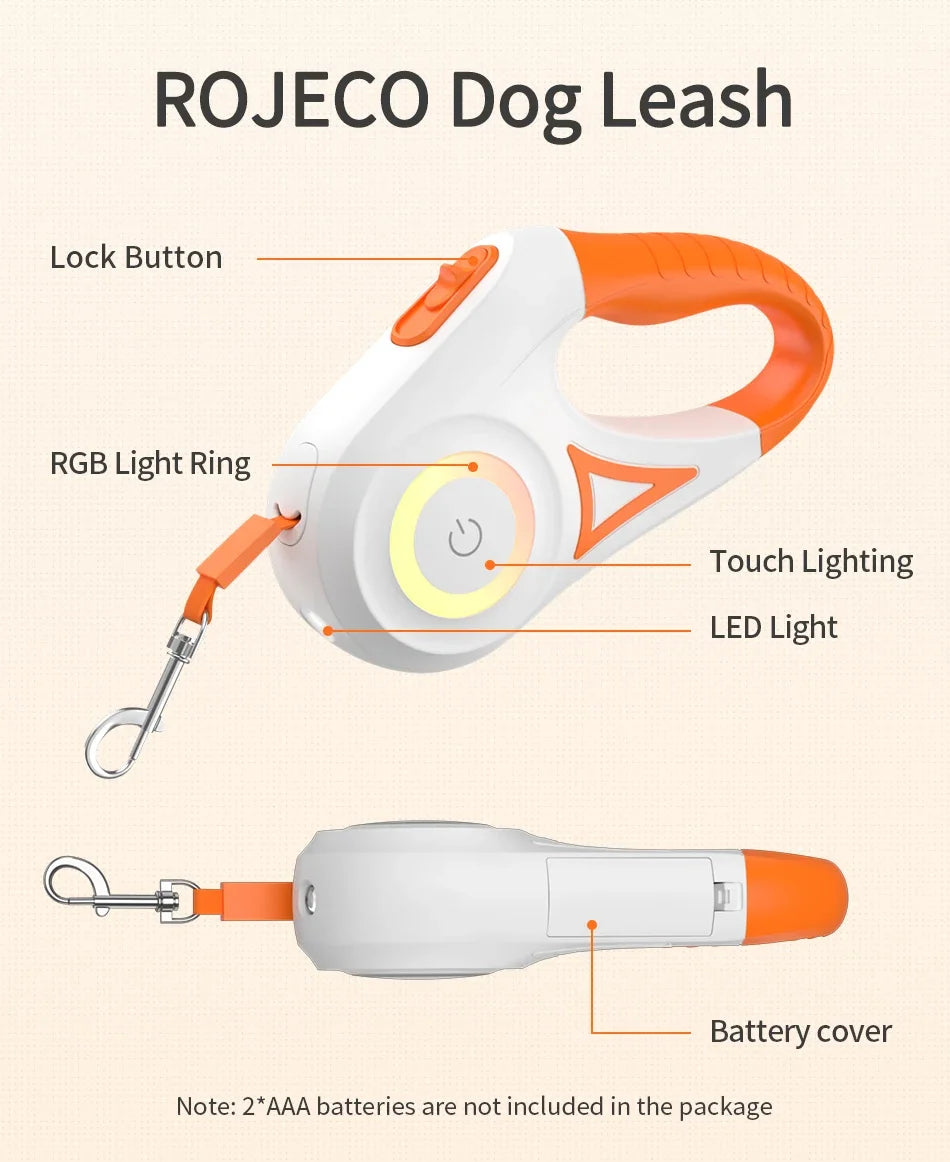3/5M Automatic Retractable Dog Leash with LED